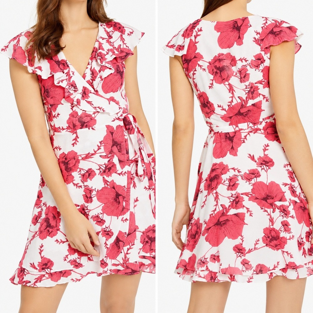 Free People French Quarter Wrap Mini Dress Cream Combo XS Floral Ruffle